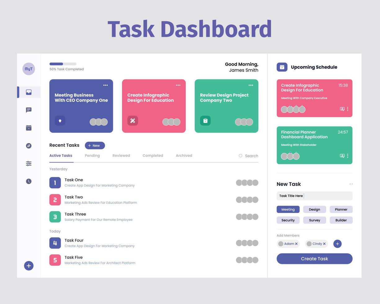 Task Dashboard UI Kit. Suitable for task, activity and project purpose. vector