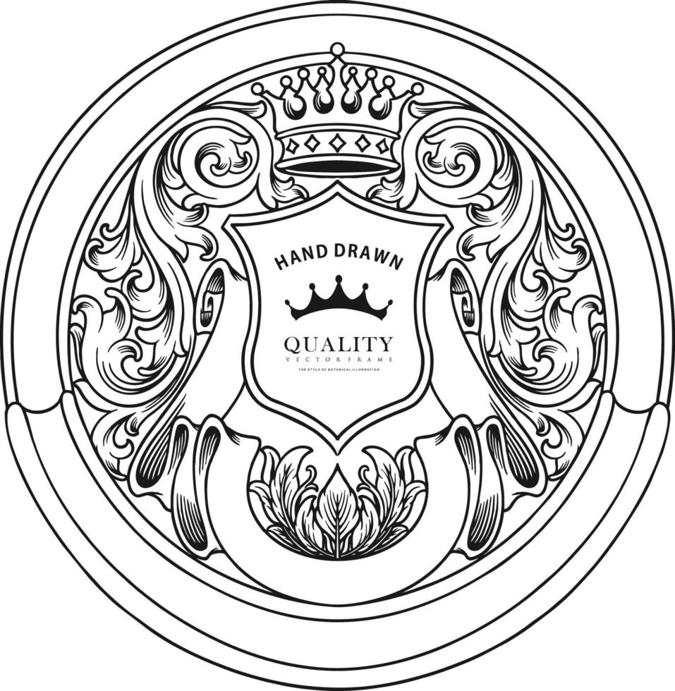 Luxury vintage crown badge label swirl ornament silhouette Vector illustrations for your work Logo, mascot merchandise t-shirt, stickers and Label designs, poster, greeting cards advertising business