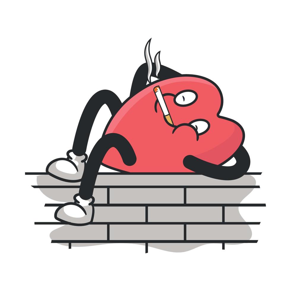 lindo corazón retro mascota vector ilustración con cara divertida. personaje de dibujos animados de estilo vintage para tarjetas y regalos de san valentín.