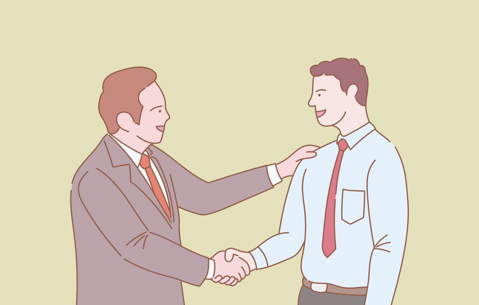 businessman employee get appreciation from boss leader with outline or line and clean simple people style vector