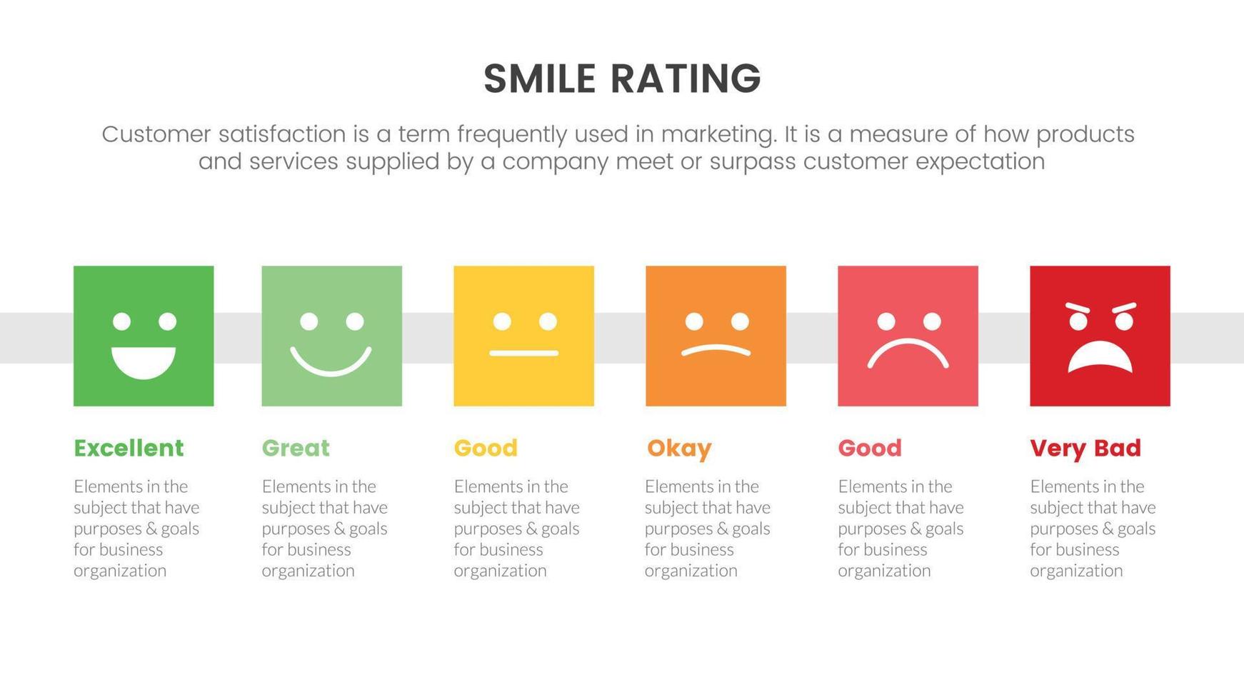 smile rating with 6 scale infographic with box horizontal layout concept for slide presentation with flat icon style vector