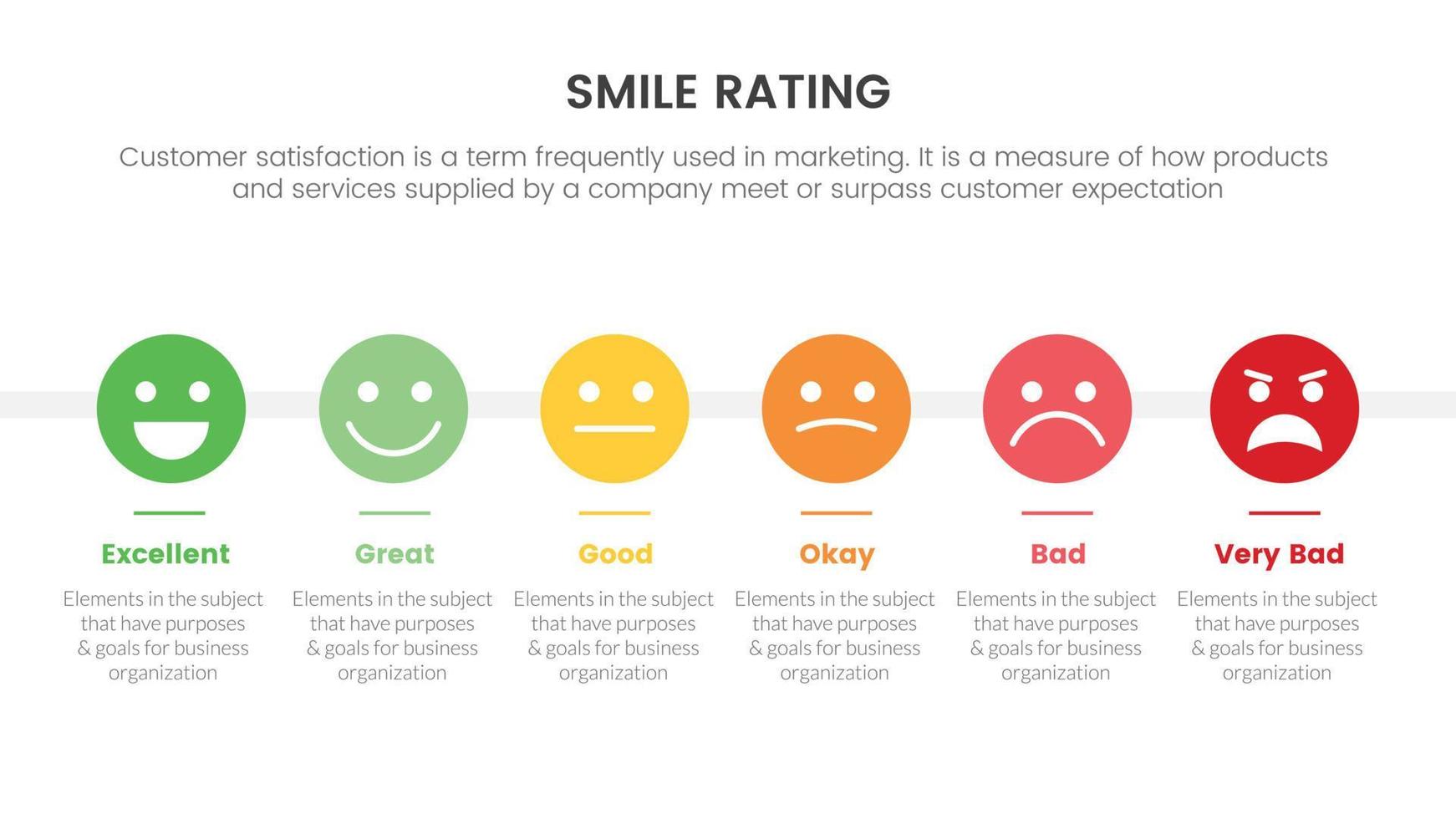 smile rating with 6 scale infographic and horizontal layout concept for slide presentation with flat icon style vector