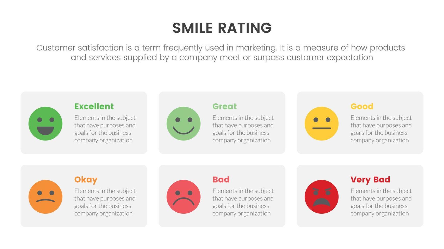 smile rating with 6 scale infographic with square box information concept for slide presentation with flat icon style vector