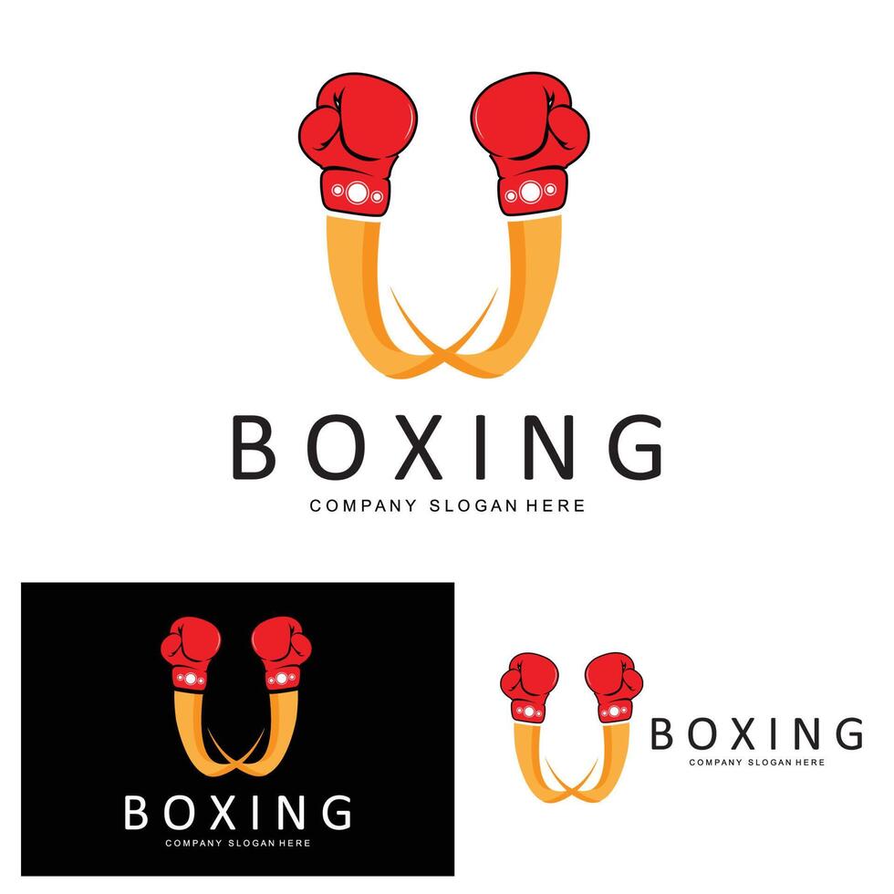 Boxing Gloves Logo Design, Wrestling Ring Fighter ArtVector Illustration vector