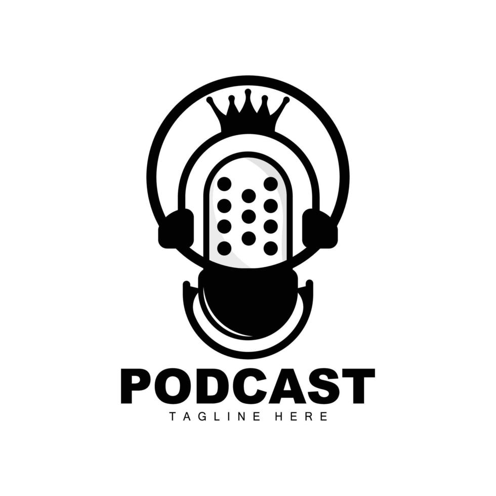 logotipo de podcast, vector, auriculares y chat, diseño de micrófono vintage simple vector