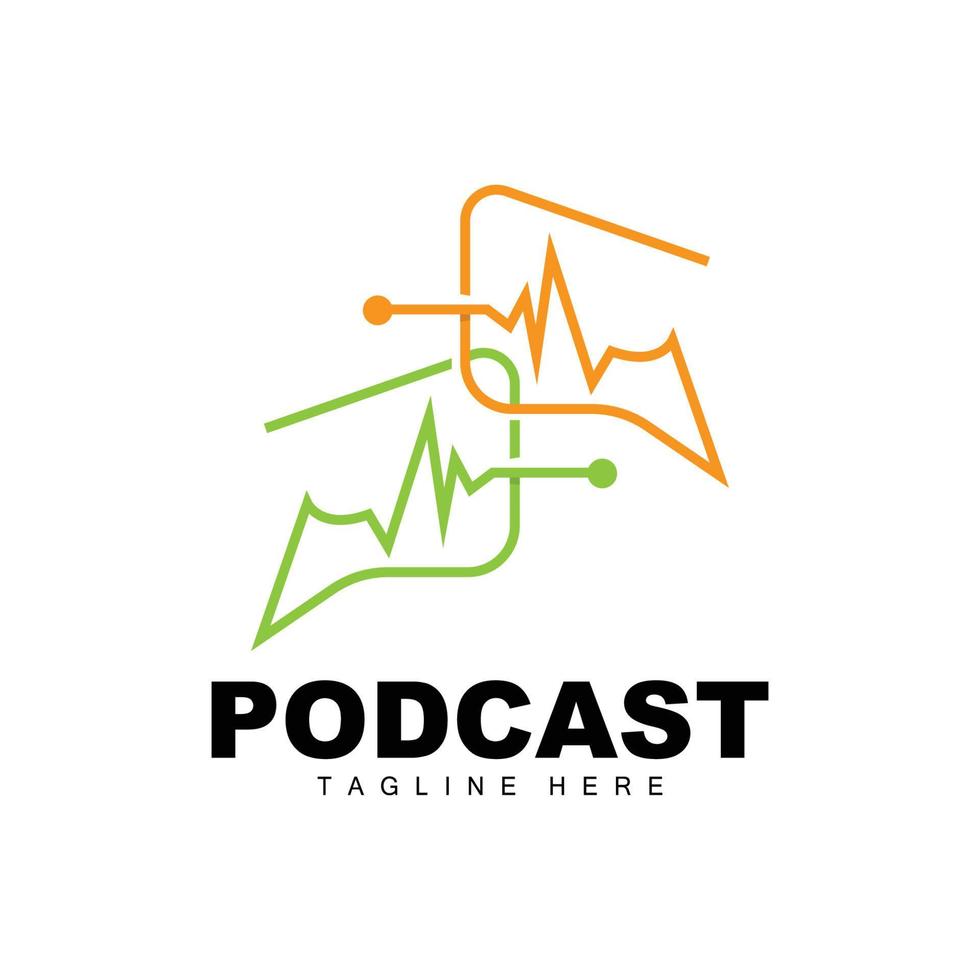 logotipo de podcast, vector, auriculares y chat, diseño de micrófono vintage simple vector