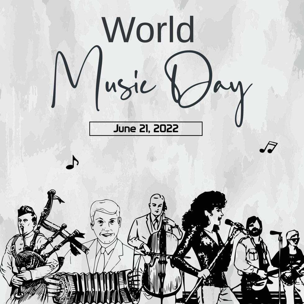 Black and Light Gray World Music Day, June 21 vector