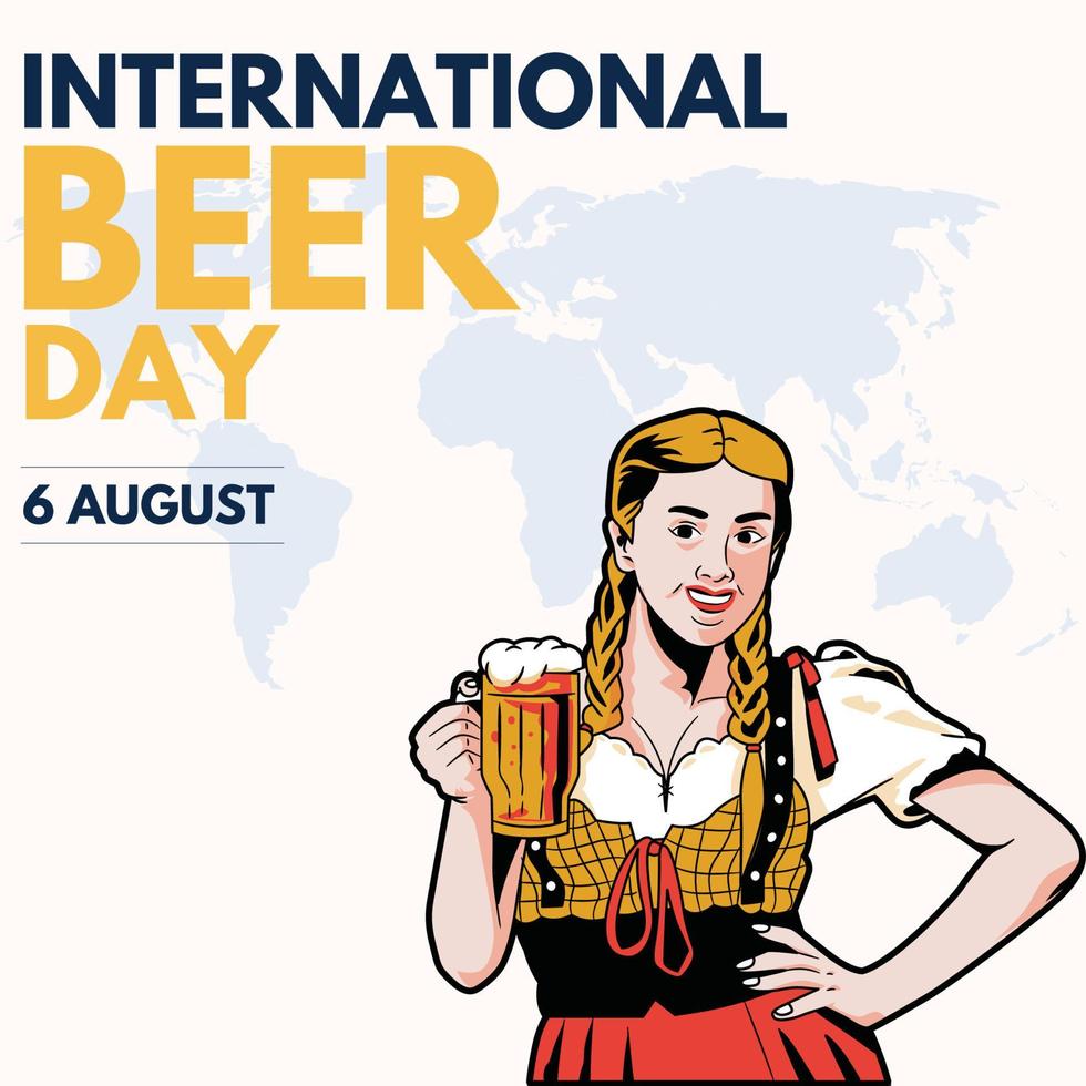 hermosa mujer ilustración día nacional de la cerveza vector