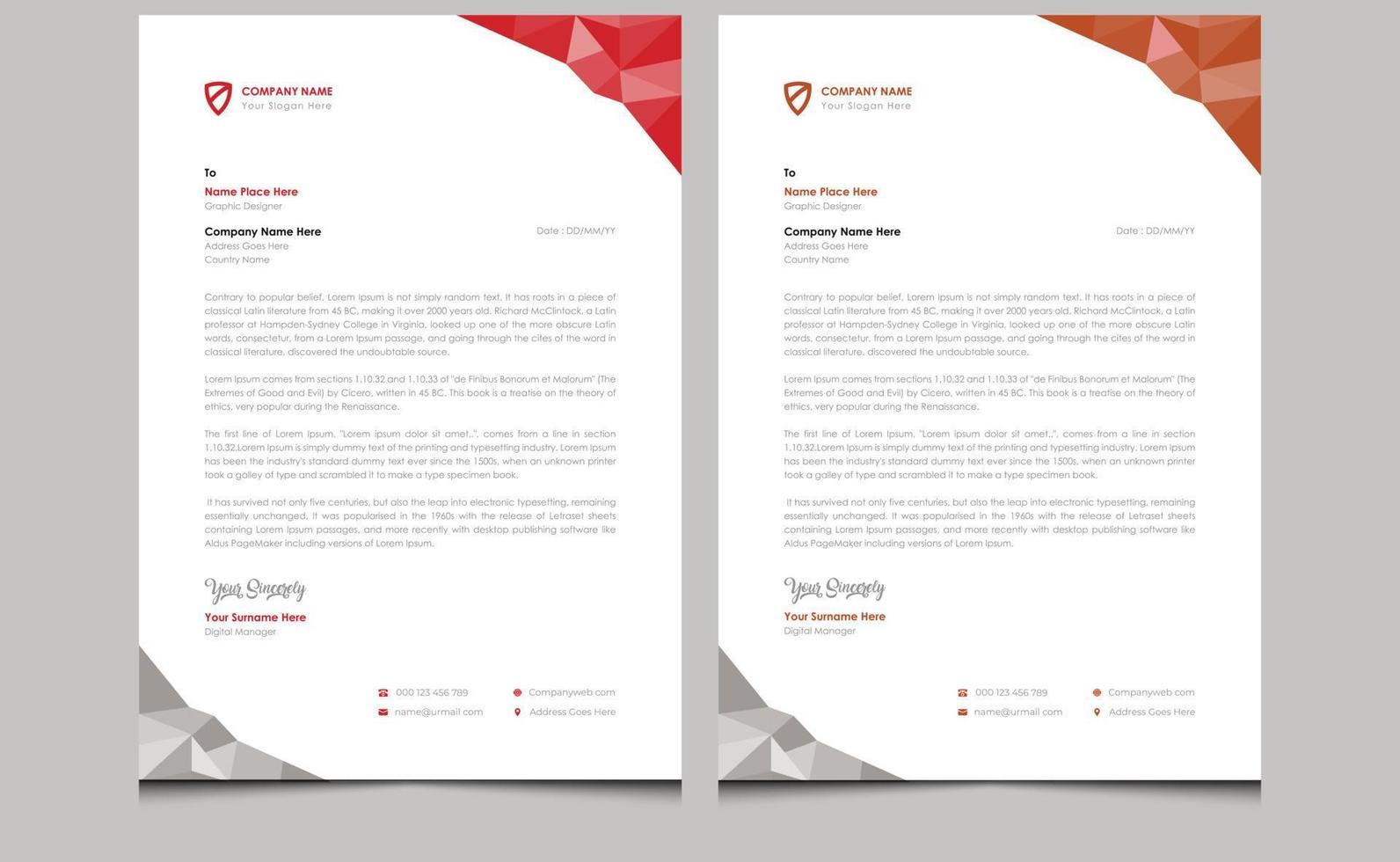 Creative corporate identity simple clean elegant minimal professional unique business style letterhead template design two color variations. vector