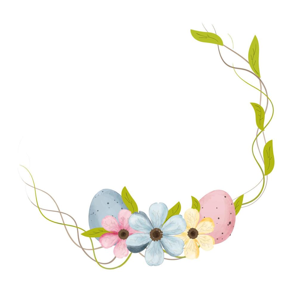 dibujo vectorial de un marco de pascua. marco decorado con huevos y flores con hojas para el diseño de vacaciones de pascua. vector