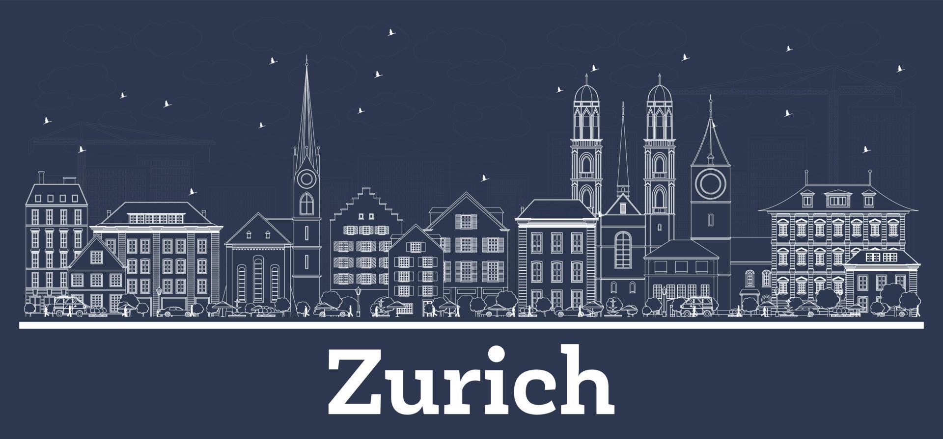 Outline Zurich Switzerland City Skyline with White Buildings. vector