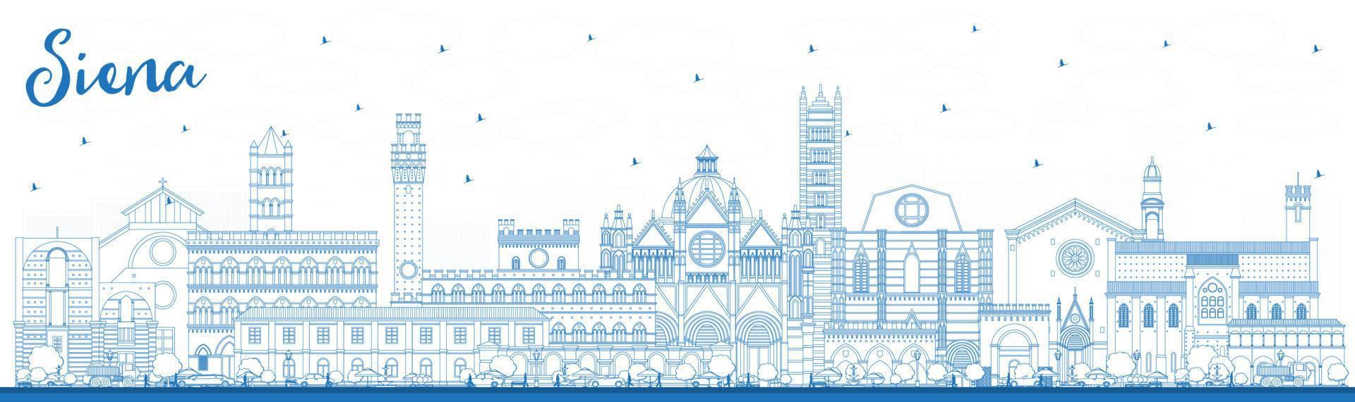 Outline Siena Tuscany Italy City Skyline with Blue Buildings. vector