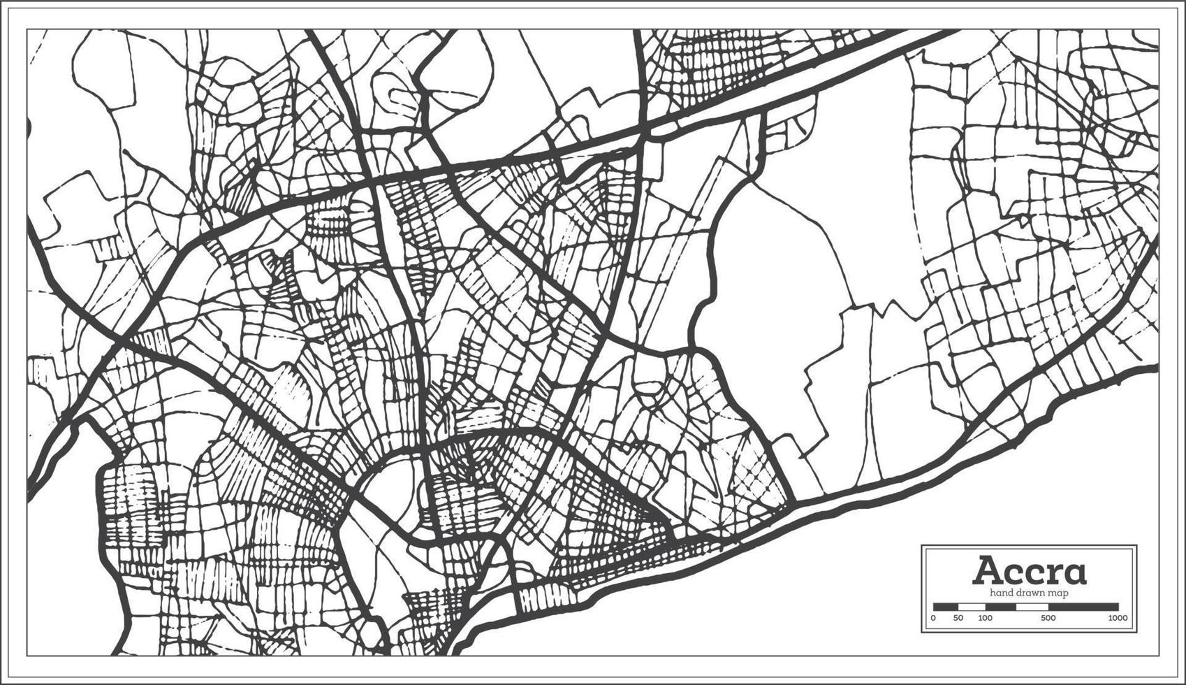 Accra Ghana City Map in Retro Style. Outline Map. vector