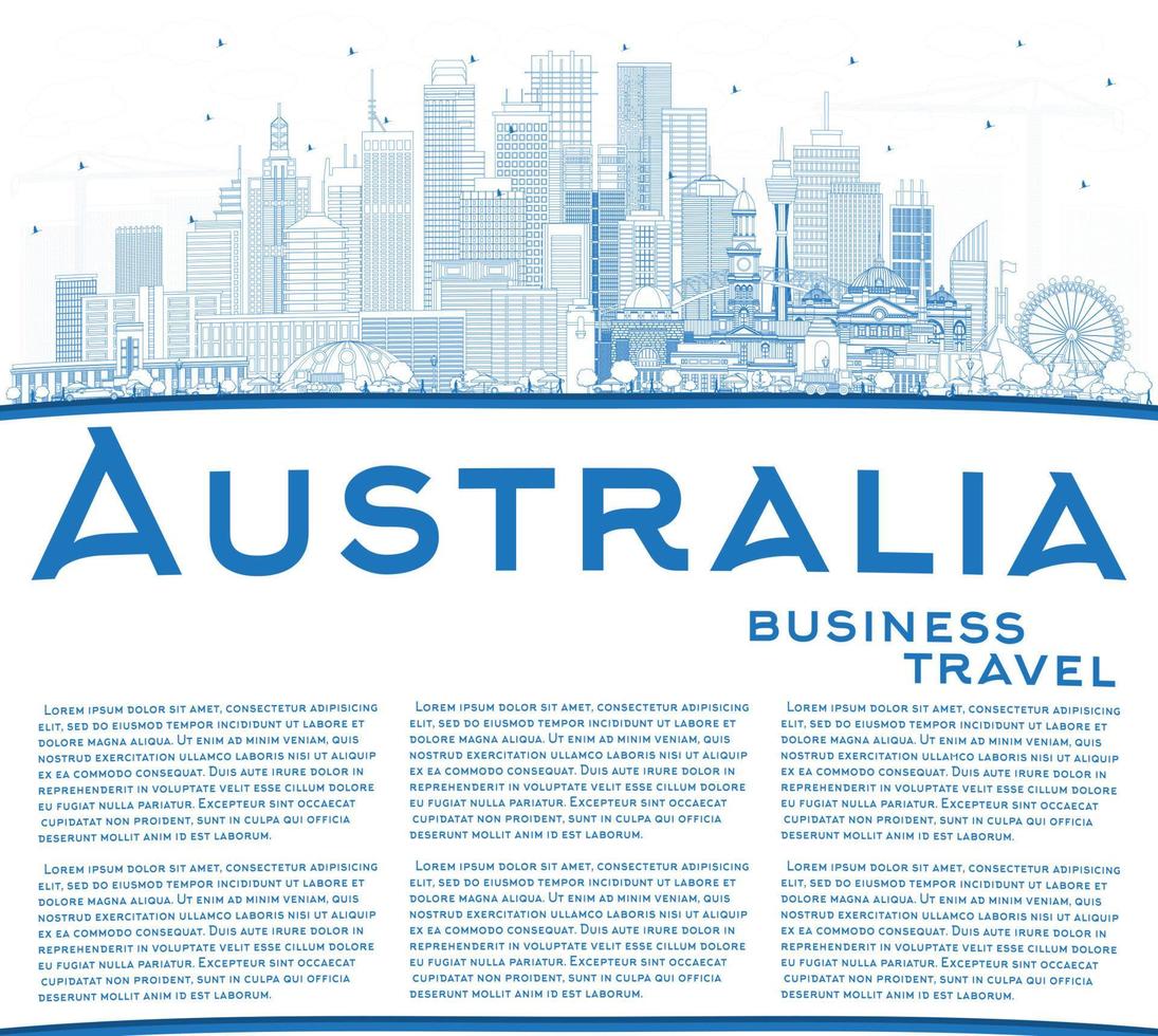 Outline Australia City Skyline with Blue Buildings and Copy Space. vector