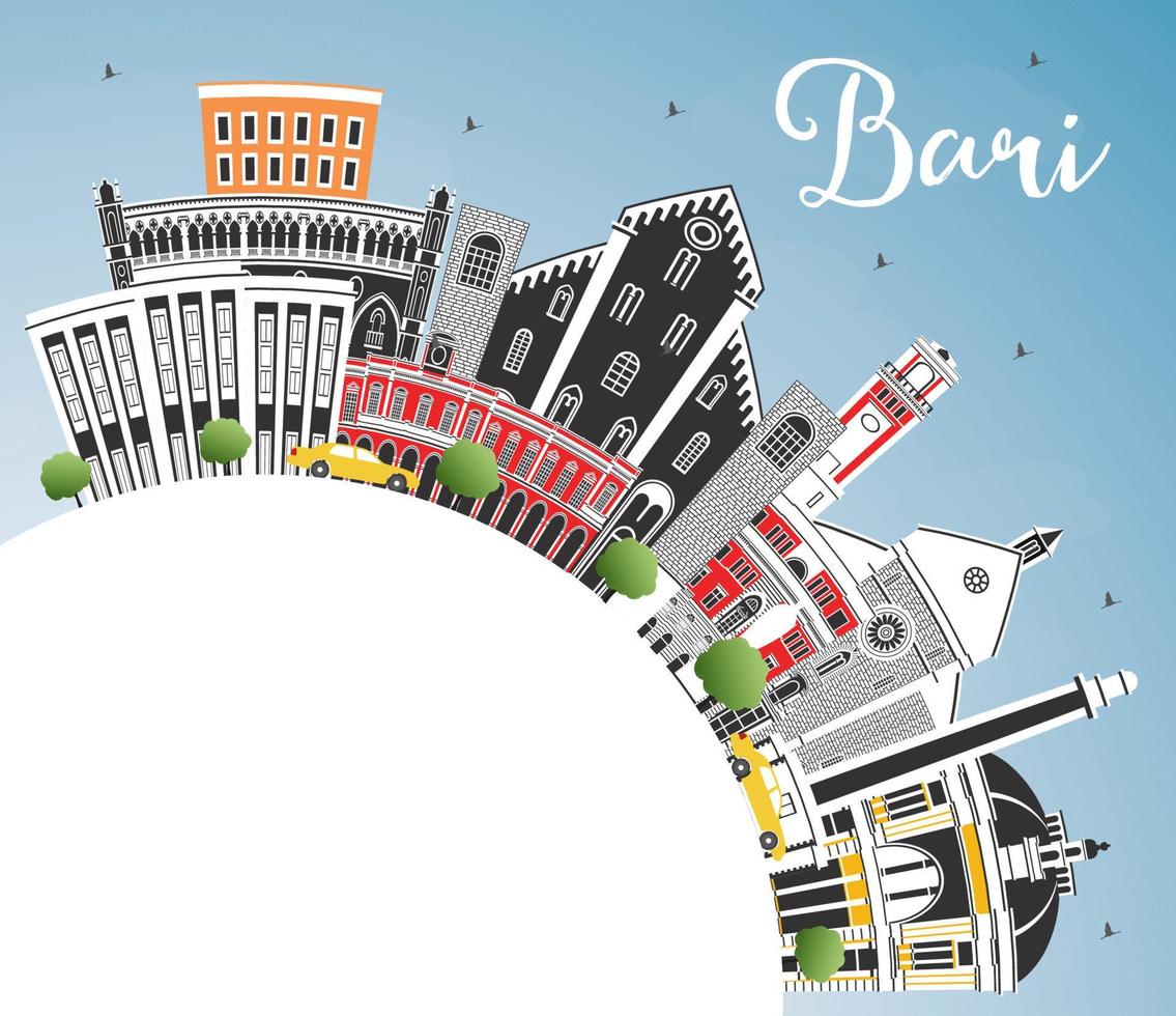 Bari Italy City Skyline with Gray Buildings, Blue Sky and Copy Space. vector