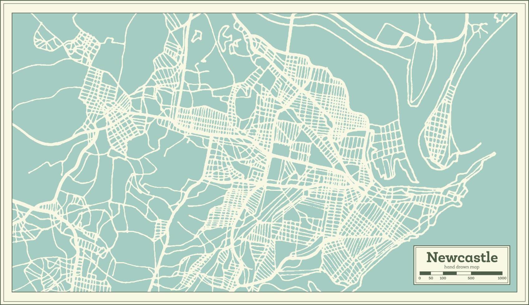 mapa de la ciudad de newcastle australia en estilo retro. esquema del mapa. vector