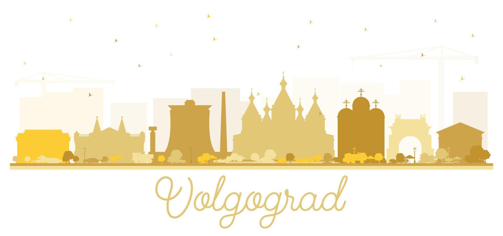 silueta del horizonte de la ciudad de volgogrado rusia con edificios dorados aislados en blanco. vector