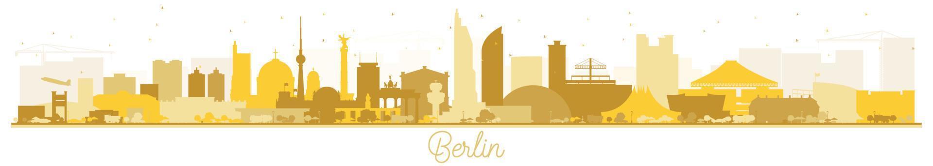 Berlin Germany Skyline Silhouette with Golden Buildings Isolated on White. vector
