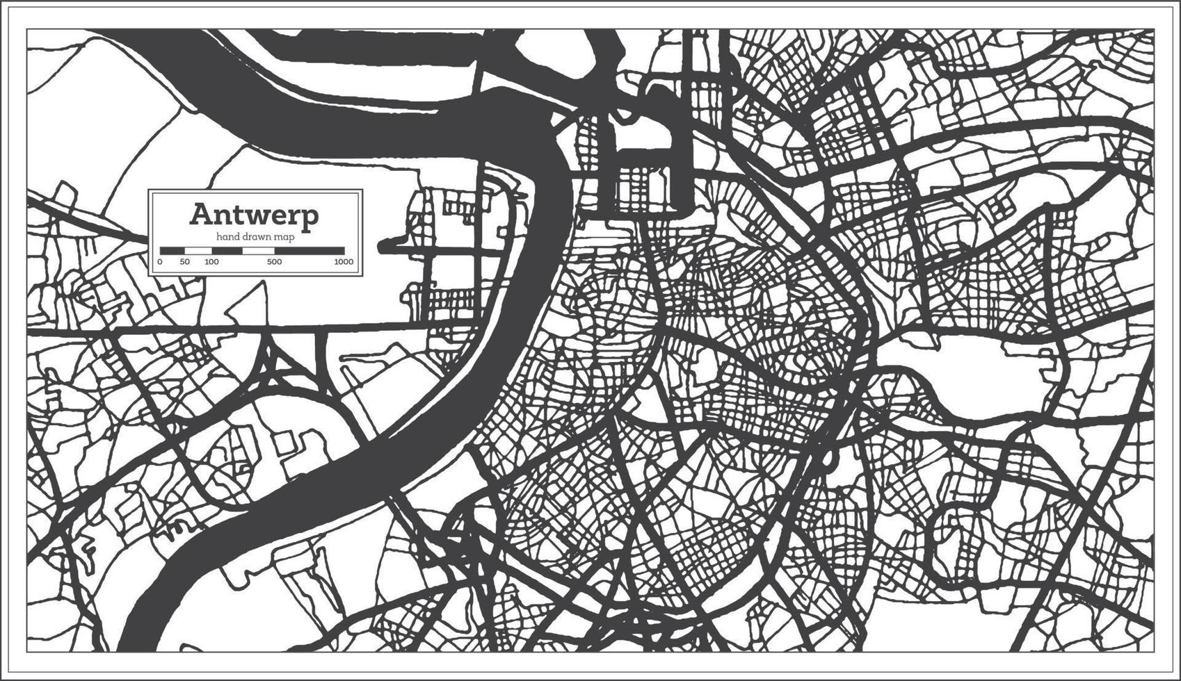 mapa de la ciudad de amberes bélgica en color blanco y negro. esquema del mapa. vector