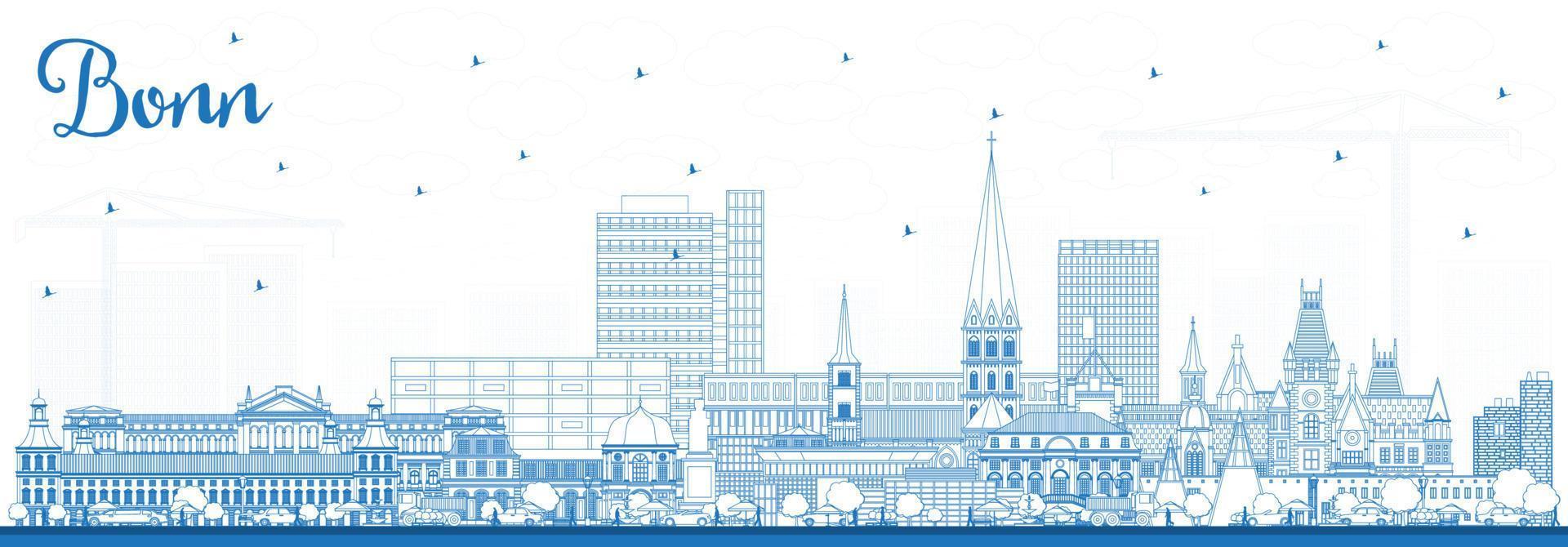 delinear el horizonte de la ciudad de bonn alemania con edificios azules. vector