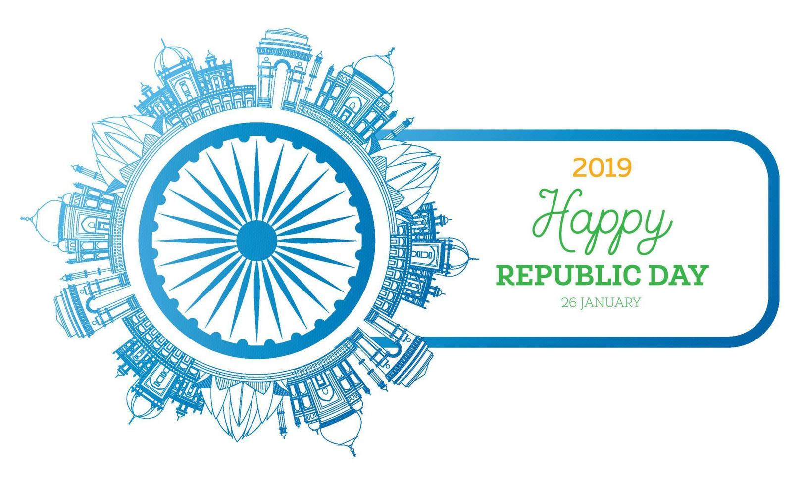 Republic Day in India. 26 January. Famous Indian Landmarks. vector