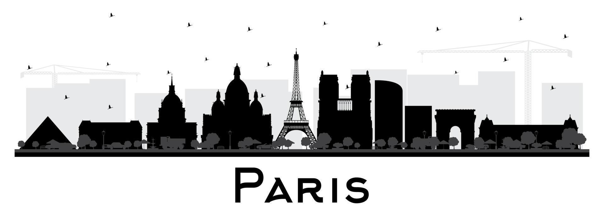 Paris France City Skyline Silhouette with Black Buildings Isolated on White. vector