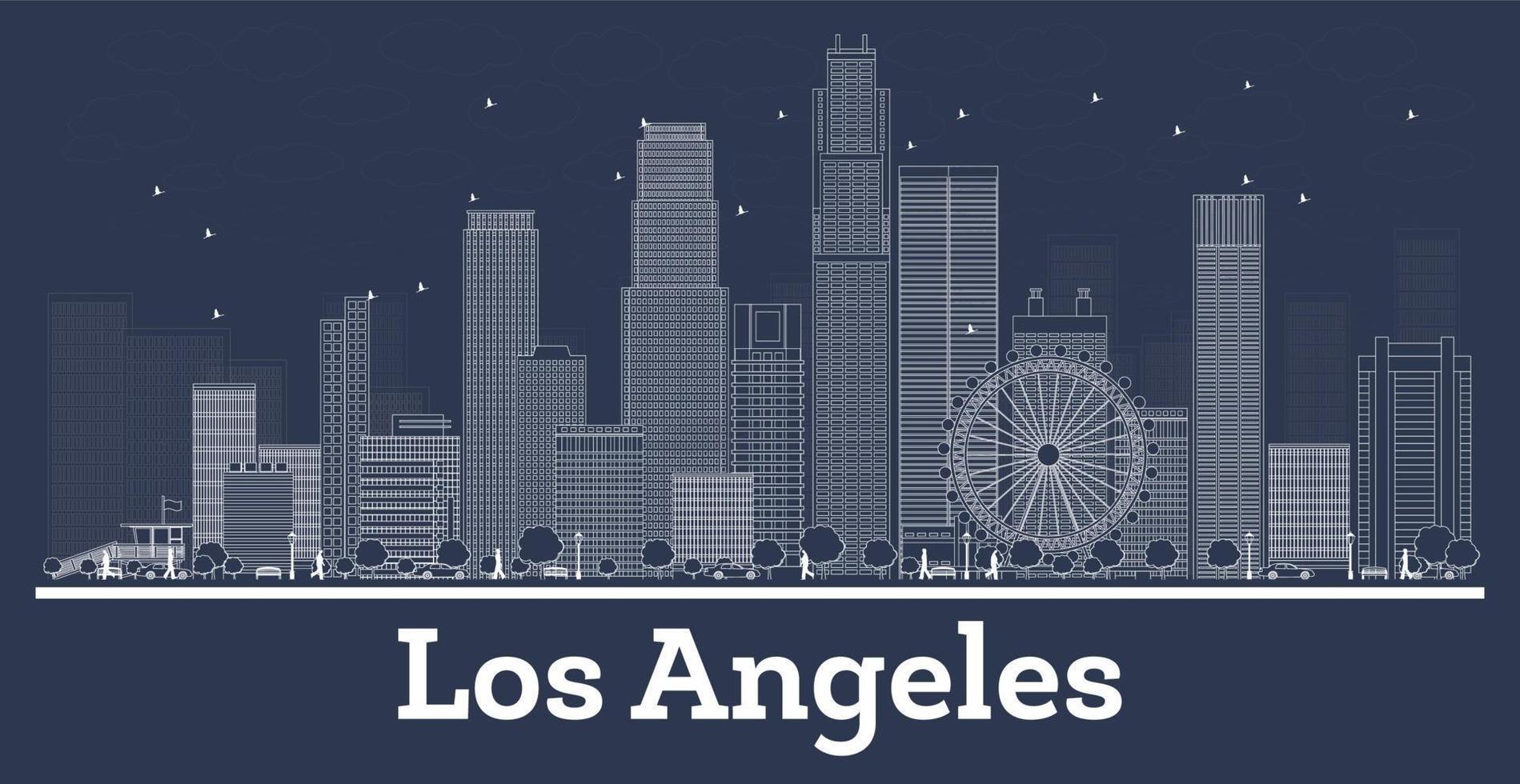 Outline Los Angeles California City Skyline with White Buildings. vector