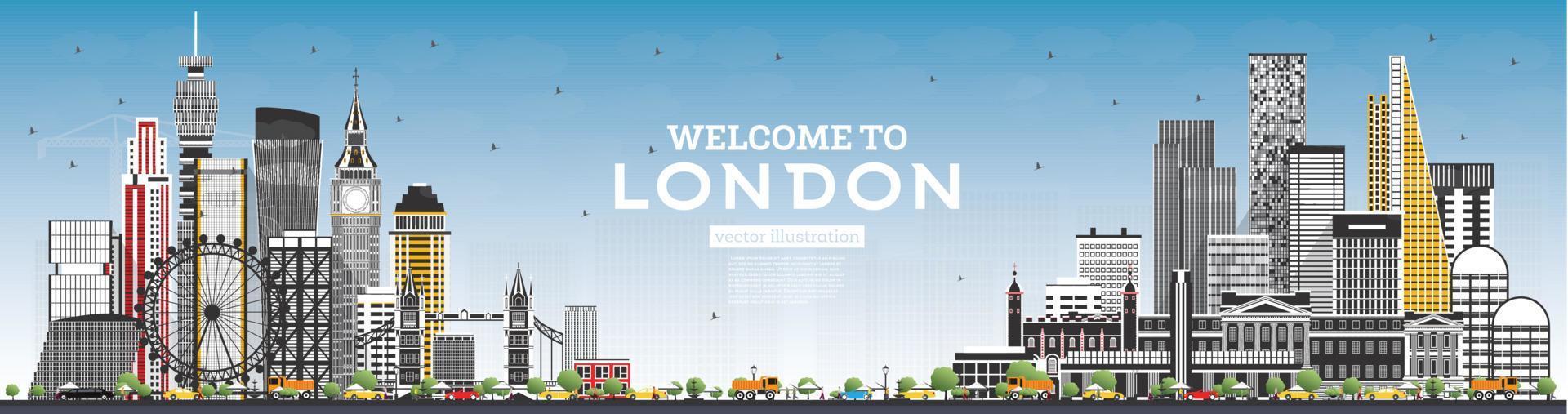 Welcome to London England Skyline with Gray Buildings and Blue Sky. vector