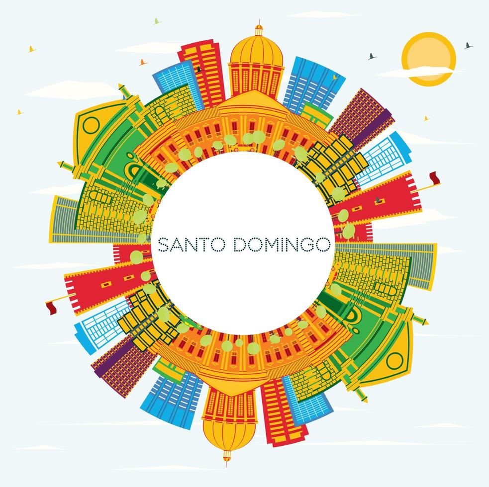 Santo Domingo Dominican Republic Skyline with Color Buildings, Blue Sky and Copy Space. vector