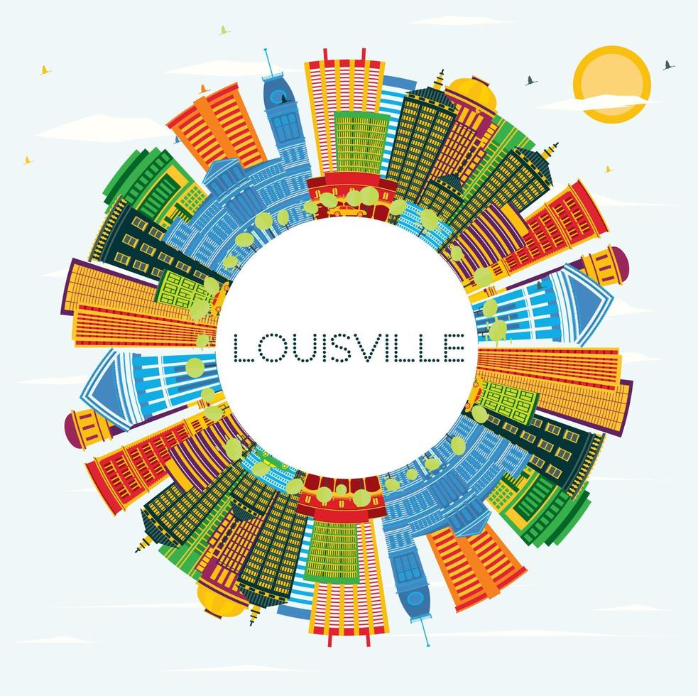 Louisville Kentucky USA City Skyline with Color Buildings, Blue Sky and Copy Space. vector