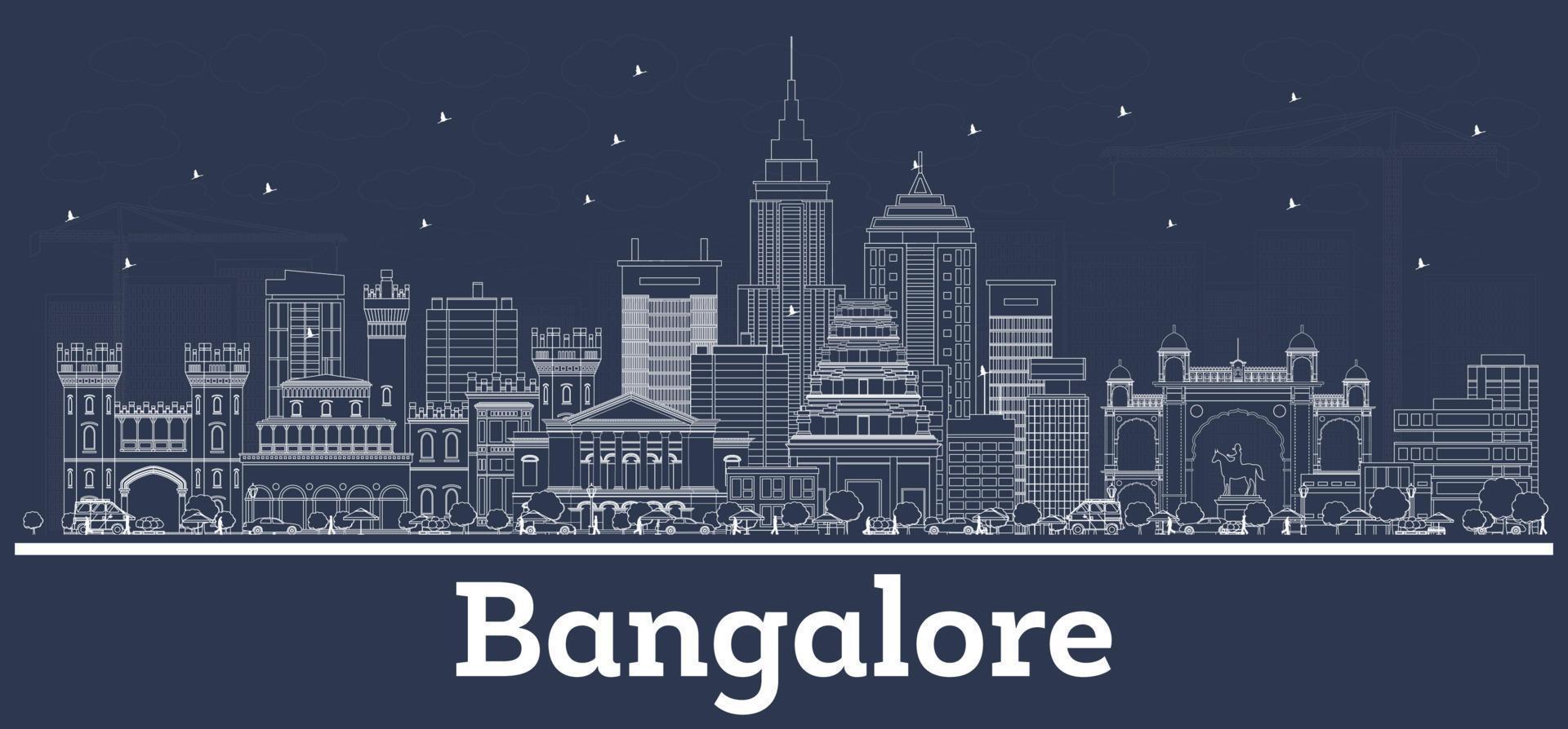 Outline Bangalore India City Skyline with White Buildings. vector