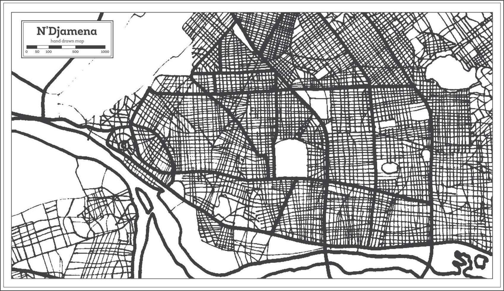 mapa de la ciudad de n'djamena chad en color blanco y negro. esquema del mapa. vector