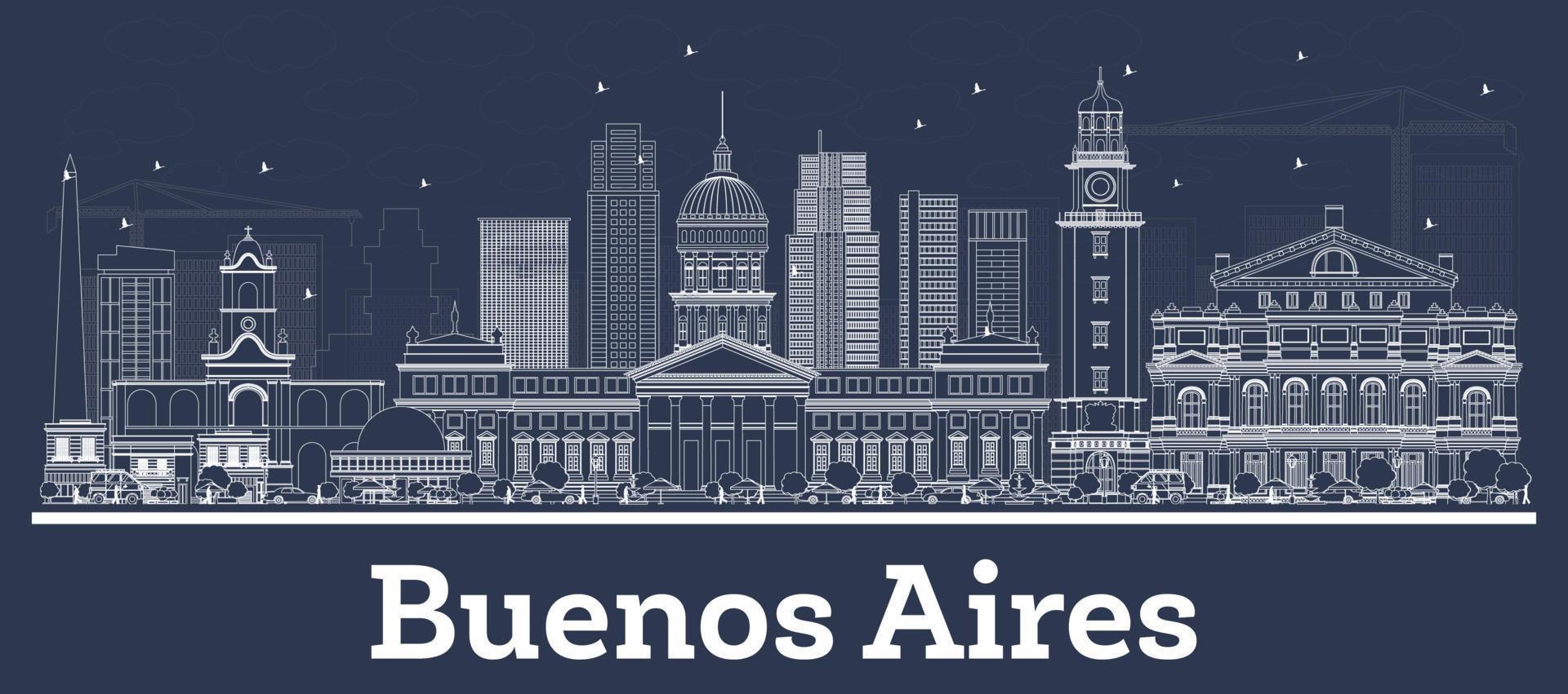 Outline Buenos Aires Argentina City Skyline with White Buildings. vector