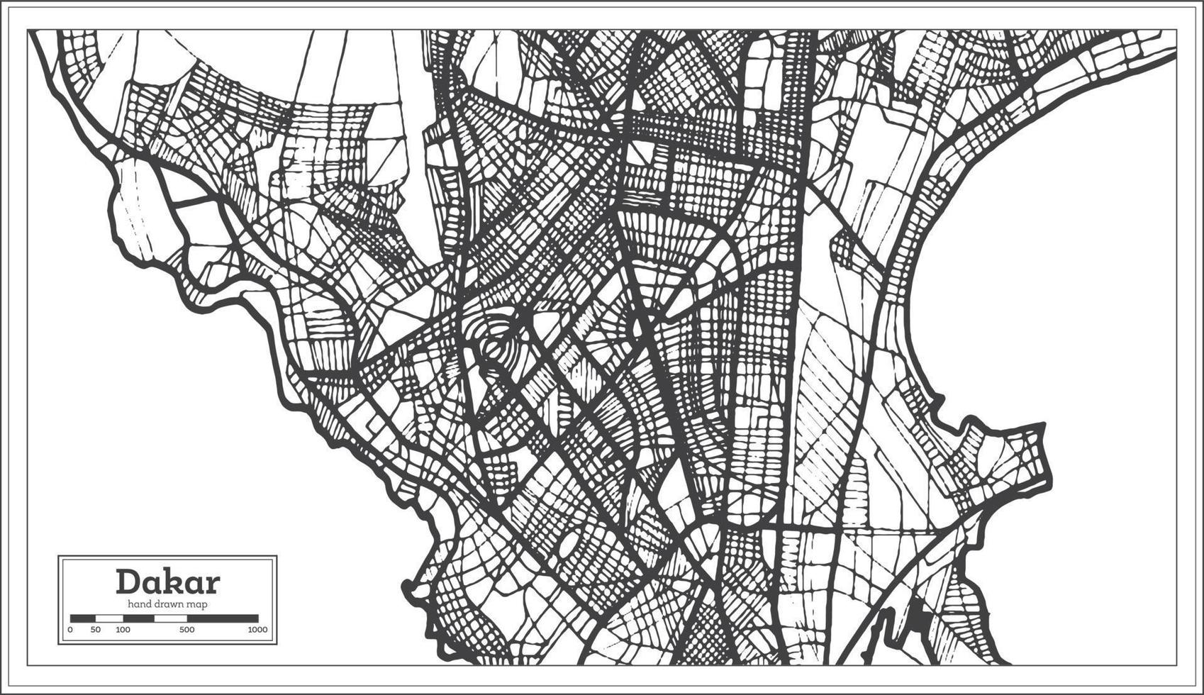 Dakar Senegal City Map in Retro Style. Outline Map. vector