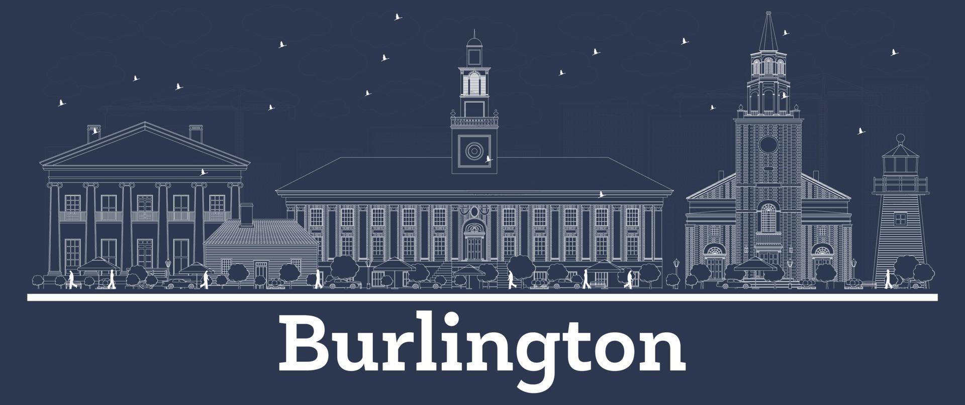 delinear el horizonte de la ciudad de burlington vermont con edificios blancos. vector