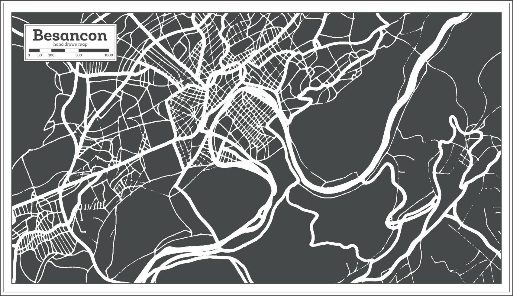 mapa de la ciudad de besancon francia en estilo retro. esquema del mapa. ilustración vectorial vector