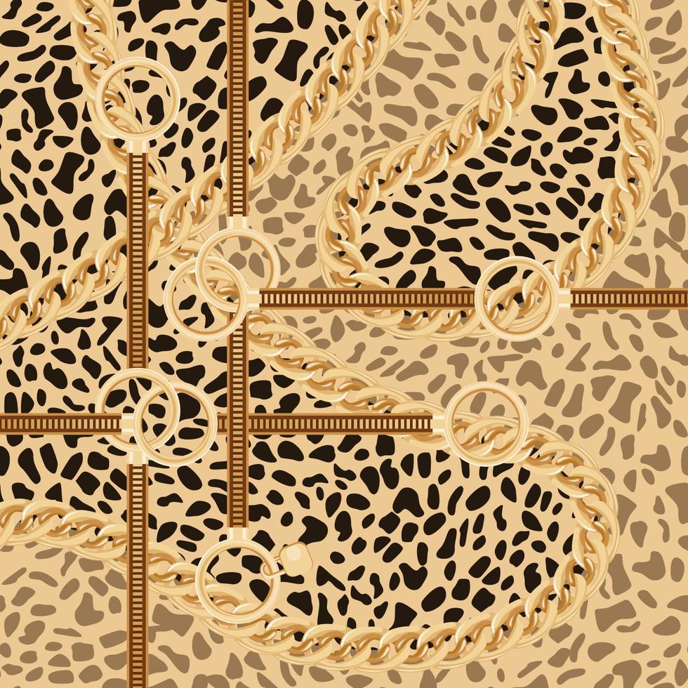 estampado de leopardo con cadena dorada y cinturones para el diseño de telas. vector