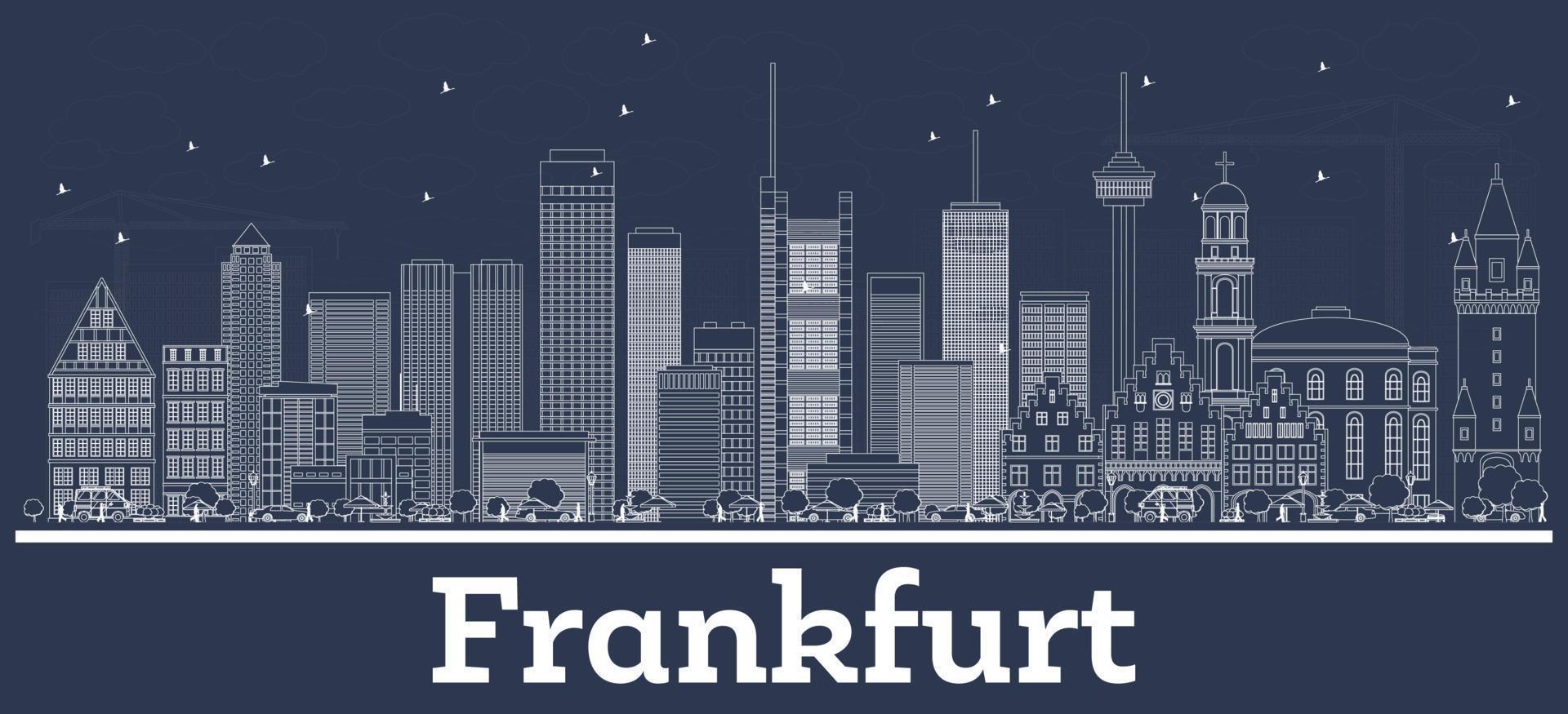 Outline Frankfurt Germany City Skyline with White Buildings. vector