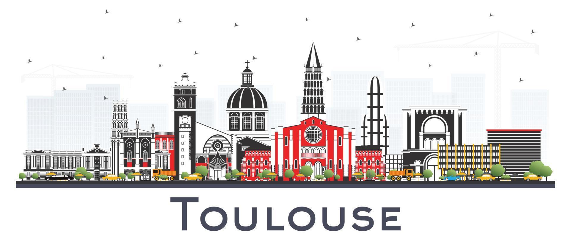 el horizonte de la ciudad de toulouse, francia, con edificios de colores aislados en blanco. vector