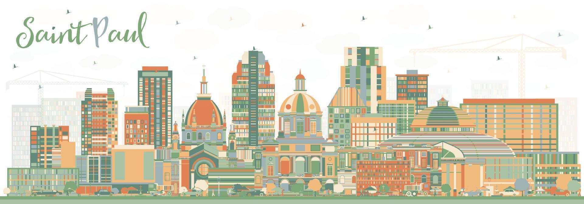 Saint Paul Minnesota City Skyline with Color Buildings. vector