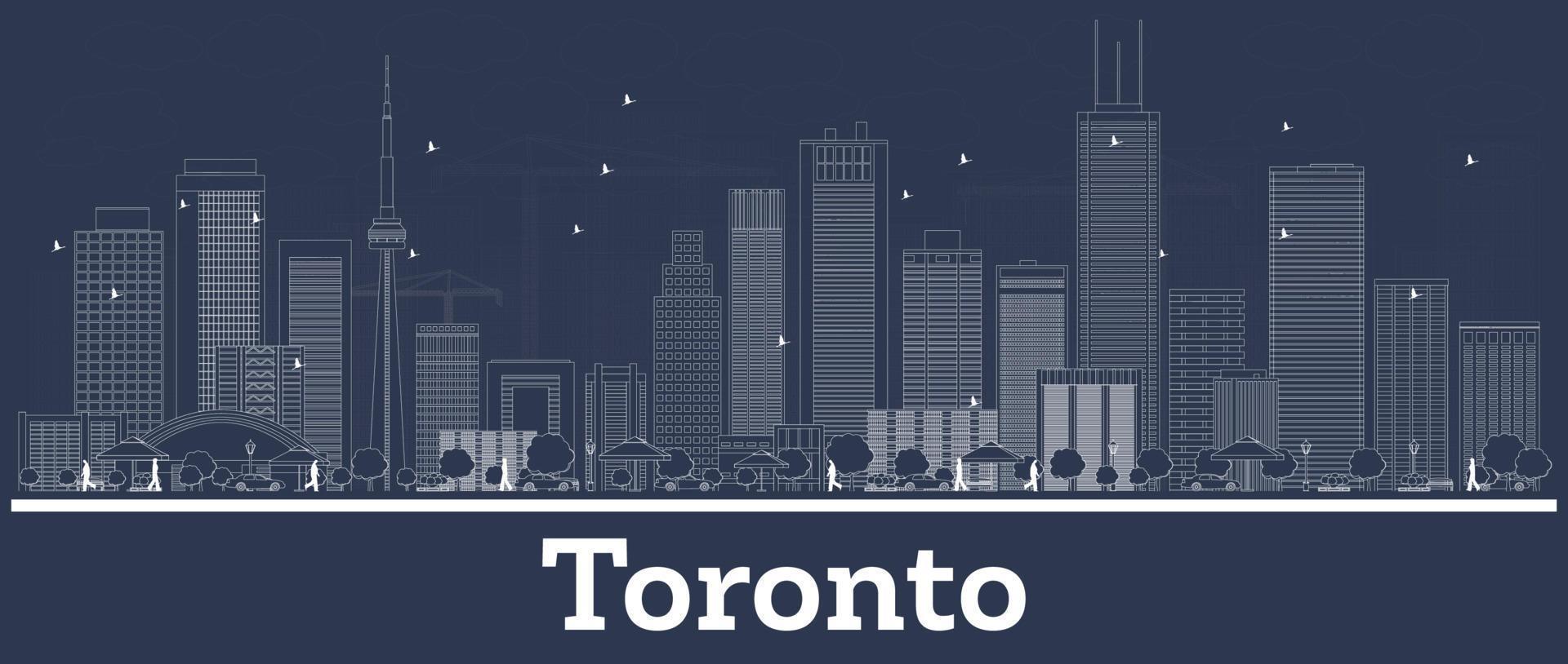 Outline Toronto Canada City Skyline with White Buildings. vector