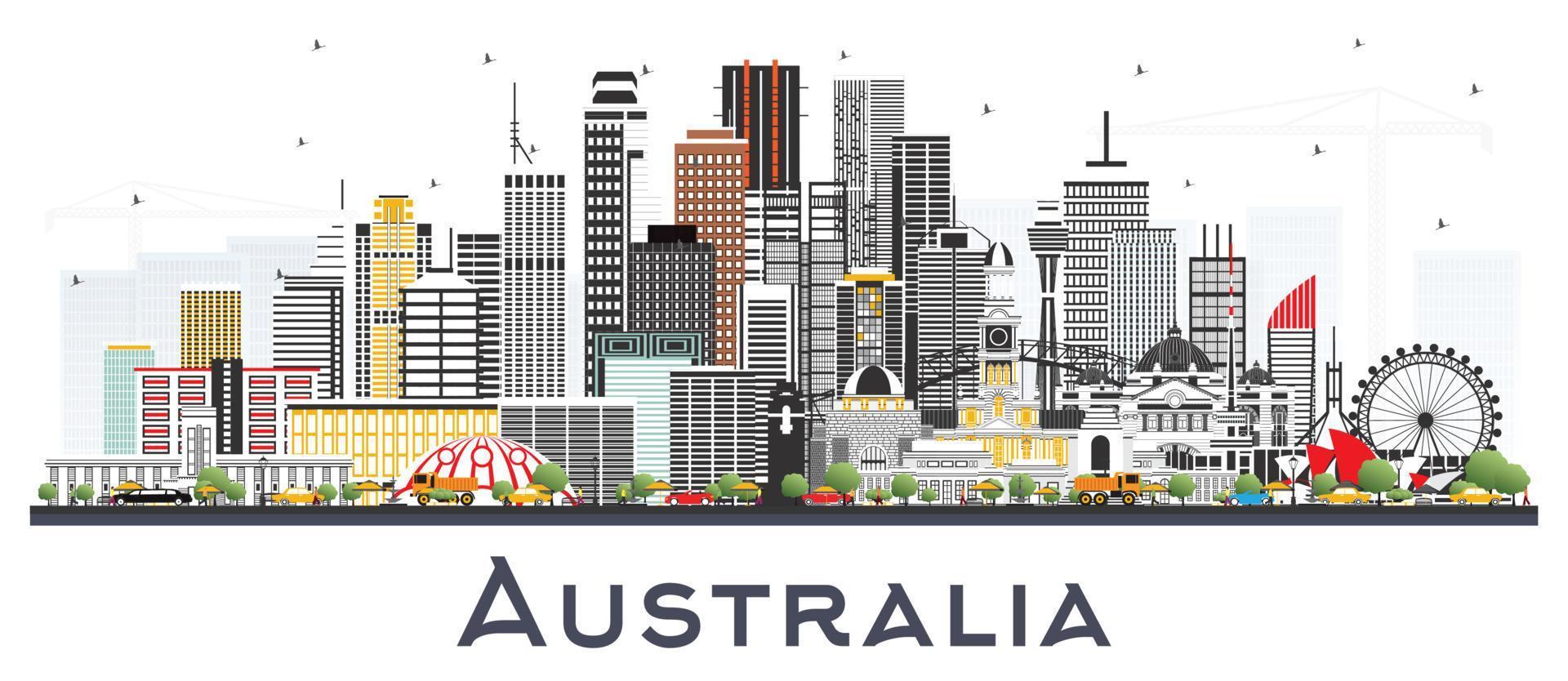 Australia City Skyline with Gray Buildings Isolated on White. vector