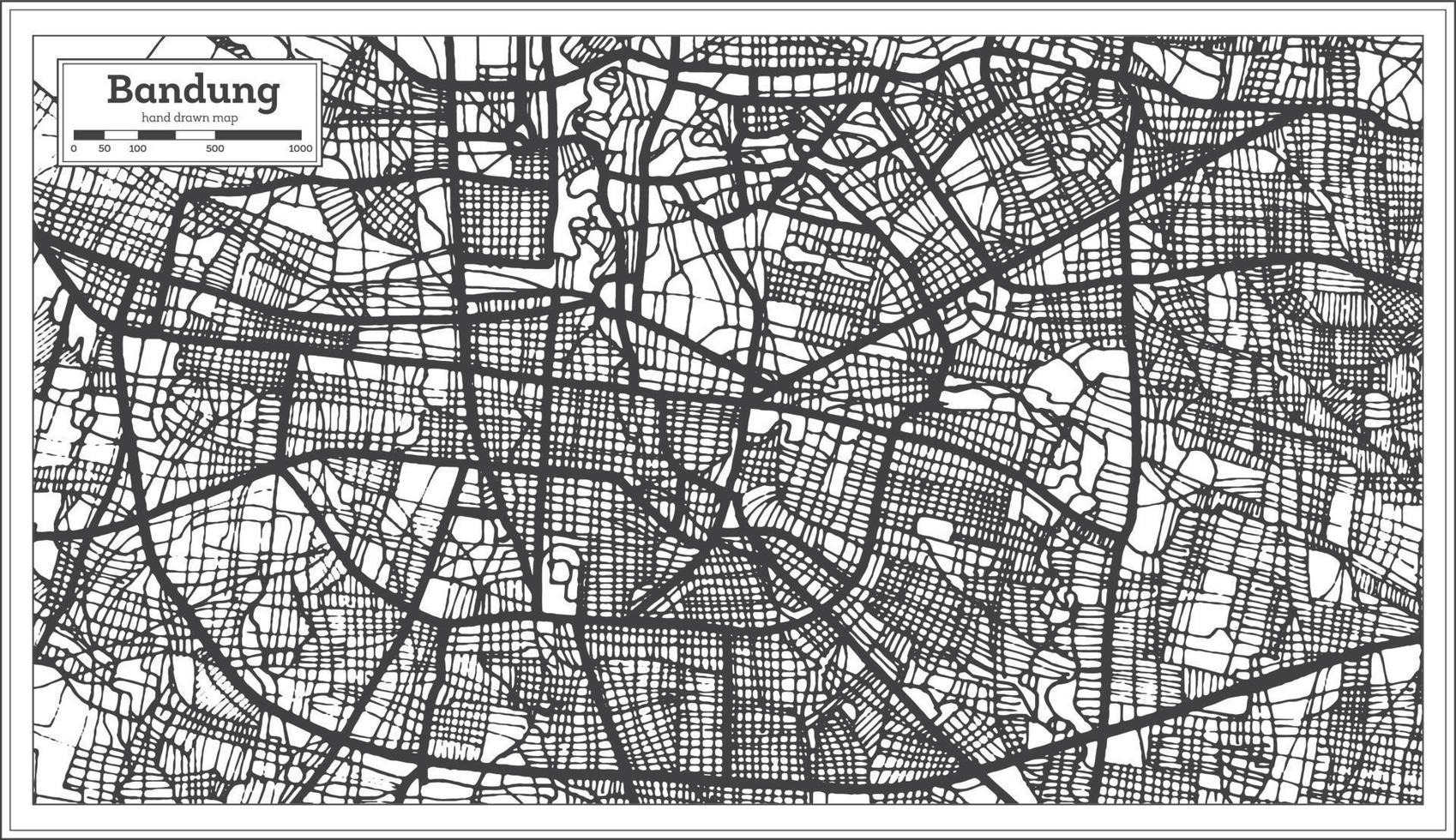 mapa de la ciudad de bandung indonesia en color blanco y negro. vector