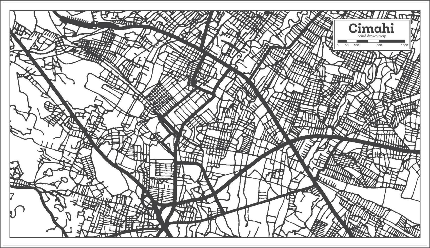 mapa de la ciudad de cimahi indonesia en color blanco y negro. esquema del mapa. vector