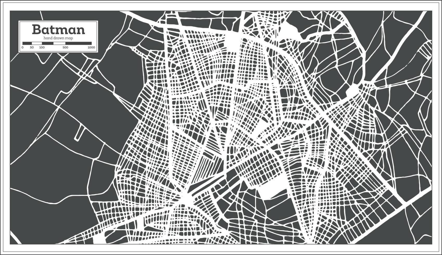 Batman Turkey City Map in Retro Style. Outline Map. vector
