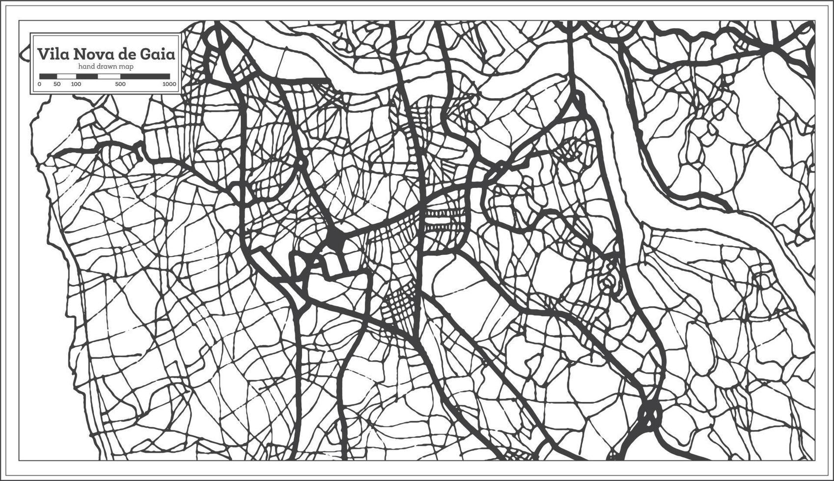 mapa de la ciudad de vila nova de gaia portugal en estilo retro. esquema del mapa. vector