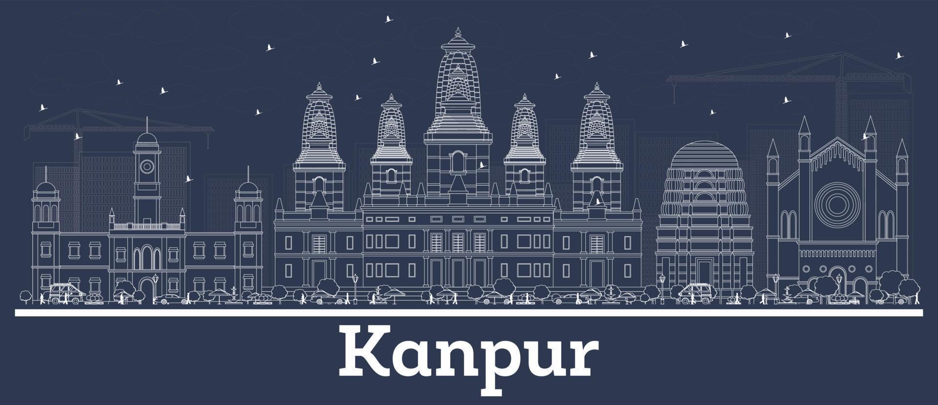Outline Kanpur India City Skyline with White Buildings. vector