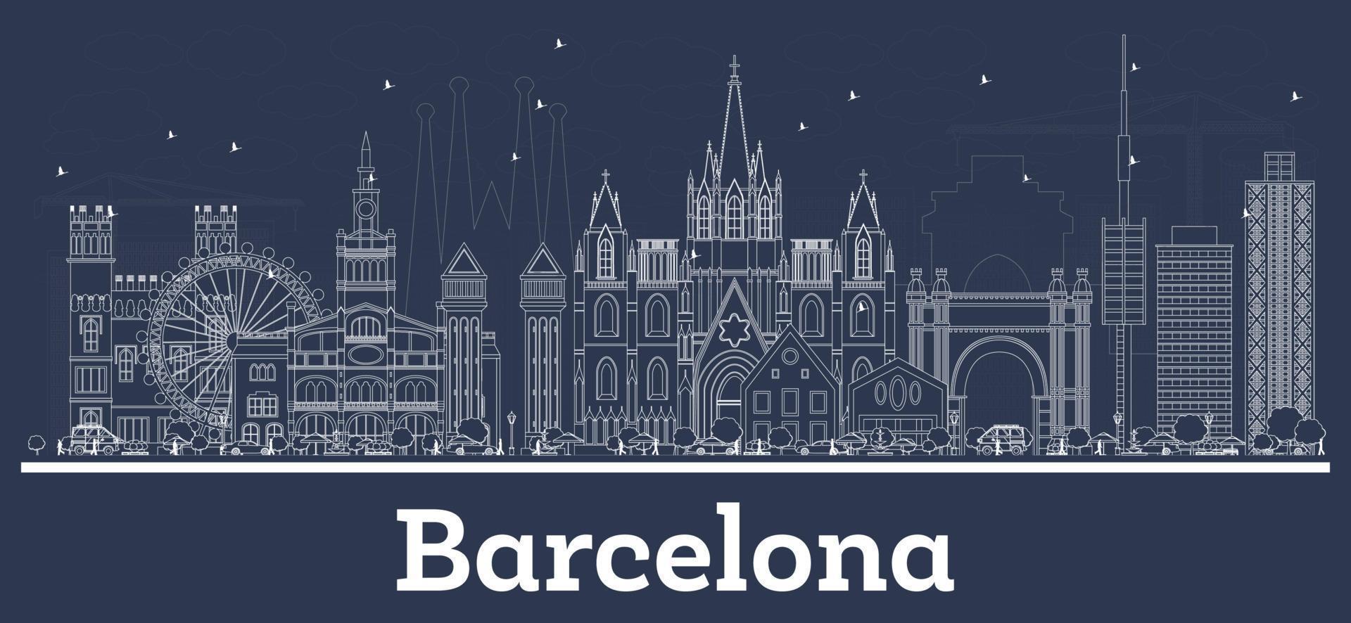 delinear el horizonte de la ciudad de barcelona españa con edificios blancos. vector