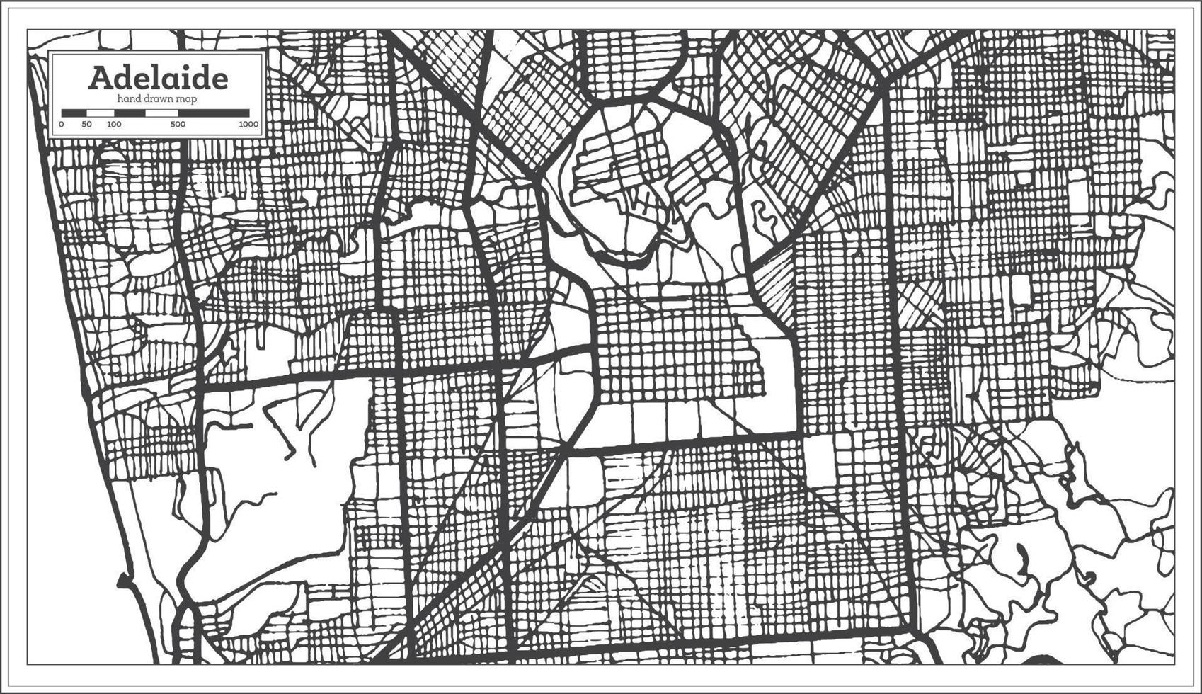 mapa de la ciudad de adelaida, australia, en color blanco y negro. esquema del mapa. vector