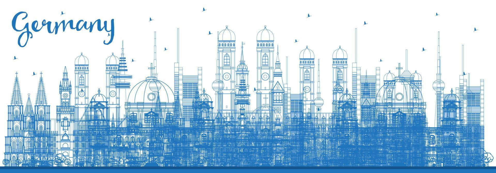 Outline Germany City Skyline with Blue Buildings. vector